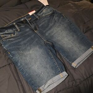 Time and Tru Blue Denim Bermuda Shorts with Contrast Stitching